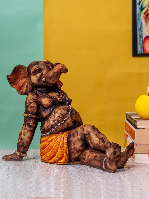 

TIED RIBBONS Brown & Orange Ganesh Idol