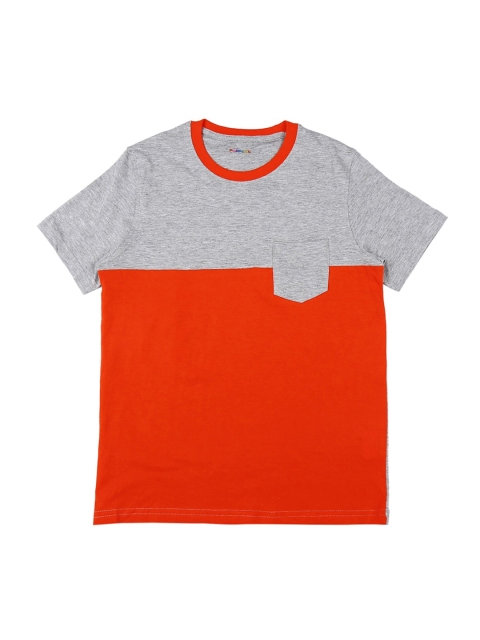 

POPPERS by Pantaloons Boys Grey Melange & Orange Colourblocked Round Neck T-shirt