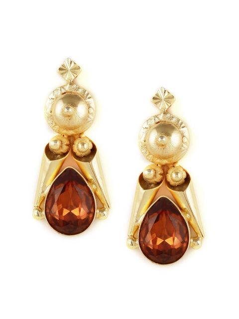

ZeroKaata Gold-Plated & Brown Handcrafted Geometric Drop Earrings