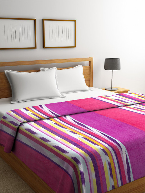 

NEUDIS Purple & Pink Striped AC Room 233 GSM Double Bed Blanket