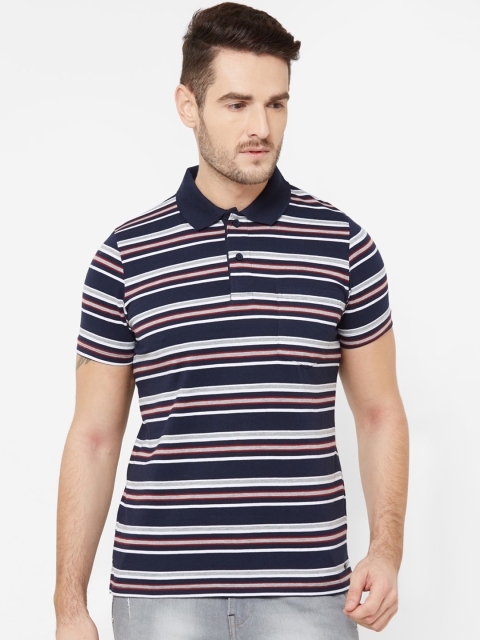 

Sweet Dreams Men Navy Blue & Red Striped Polo Collar T-shirt