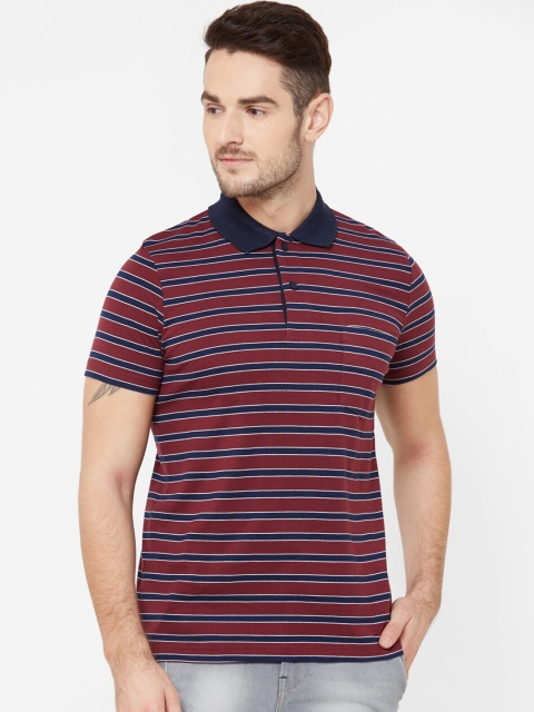 

Sweet Dreams Men Maroon & Navy Blue Striped Polo Collar T-shirt