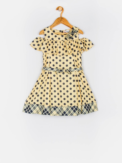 

Peppermint Girls Yellow & Navy Blue Printed Fit and Flare Dress