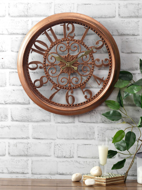 

House Of Accessories Copper-Toned Round Textured 35cm Analogue Wall Clock