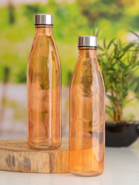 

GOODHOMES Set Of 2 Orange Solid Glass Bottles With Airtight Cap