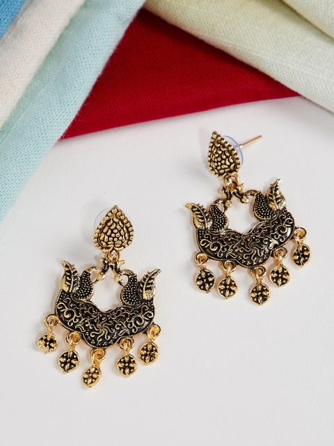 

ZeroKaata Gold-Plated Handcrafted Peacock Shaped Drop Earrings