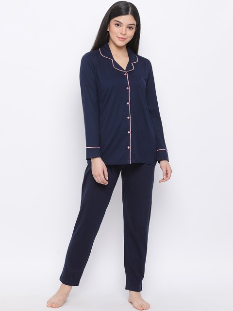 

Kanvin Women Navy Blue Solid Night suit