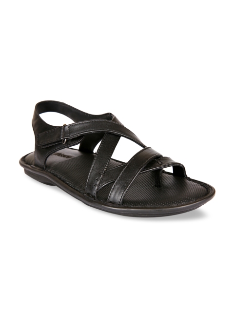 

San Frissco Men Black Leather Comfort Sandals