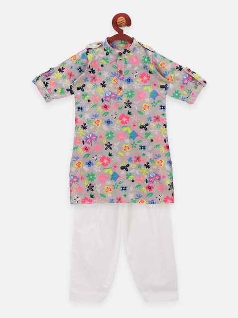 

LilPicks Boys Grey & Blue Floral Printed Kurta with Salwar