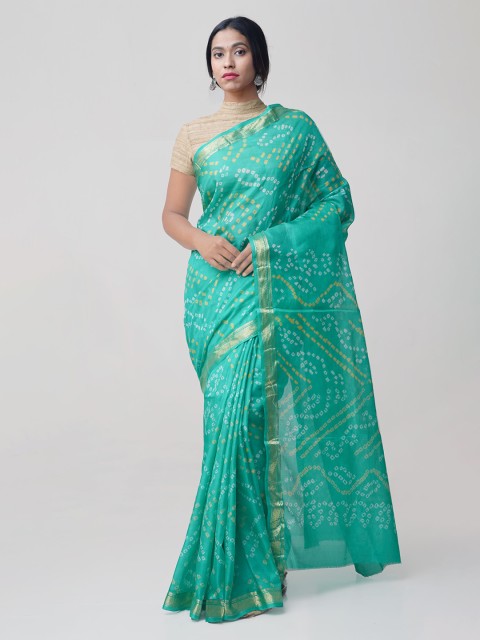 

Unnati Silks Turquoise Blue Pure Silk Printed Bandhani Saree