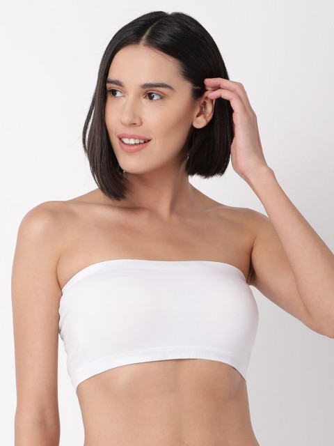 

GOLDSTROMS Women White Solid Short Tube Top Camisole