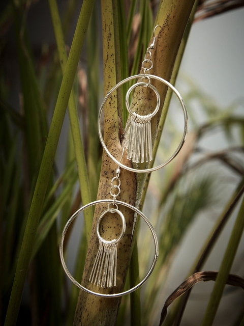 

ZeroKaata Silver-Plated Handcrafted Circular Drop Earrings