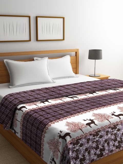 

NEUDIS White & Brown Floral AC Room 233 GSM Double Bed Blanket