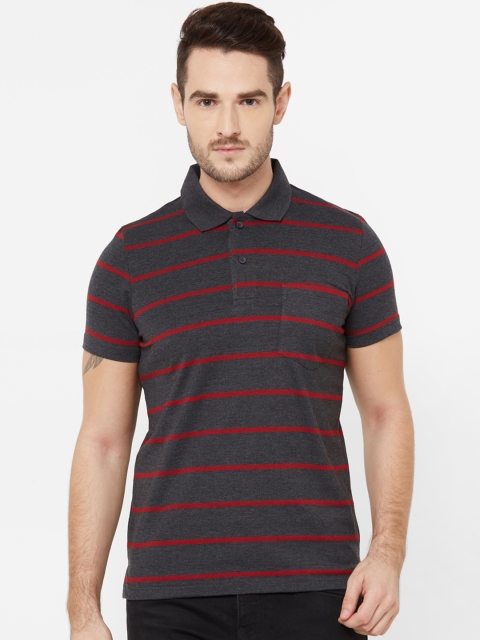 

Sweet Dreams Men Grey & Red Striped Polo Collar T-shirt
