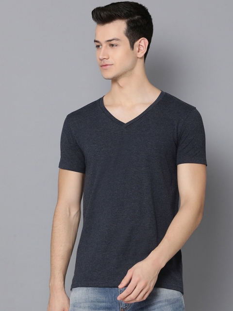 

LINDBERGH Men Navy Blue Solid V-Neck T-shirt