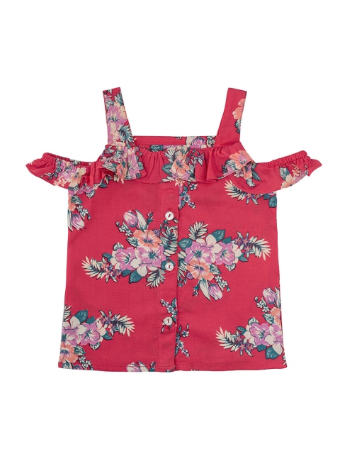 

Kid Studio Girls Red & Pink Floral Print Regular Pure Cotton Top with Ruffle Detail