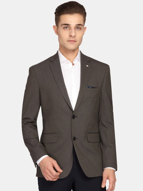 

Theme Men Olive Green Self-Design Slim-Fit Single-Breasted Casual Blazer