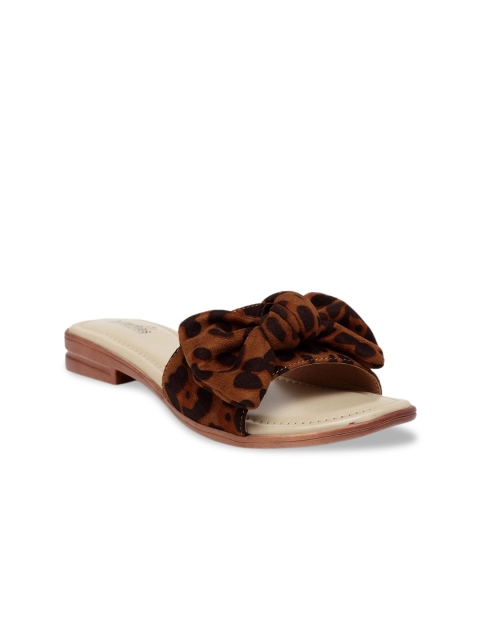 

Butterflies Women Tan Brown & Black Printed PU Open Toe Flats