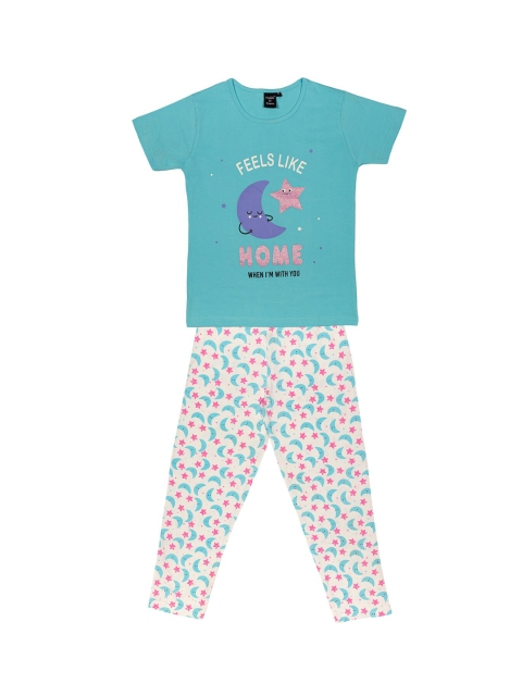 

Todd N Teen Girls Blue & Cream-Coloured Printed Night suit