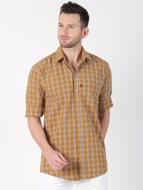 

LEVIZO Men Mustard Brown & White Premium Classic Fit Checked Casual Shirt