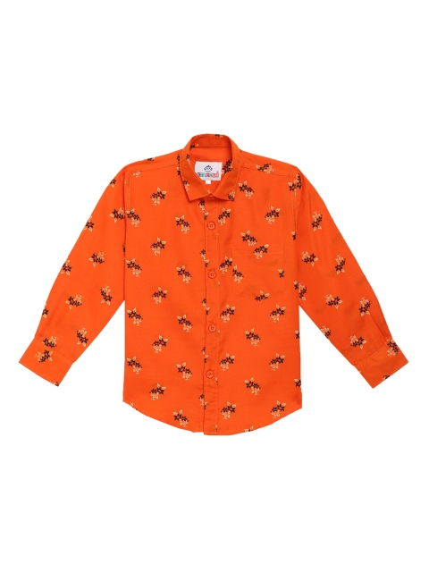 

Kidling Boys Orange & Black Classic Regular Fit Floral Print Casual Shirt