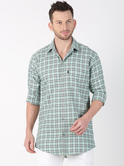 

LEVIZO Men Mint Green & Black Premium Classic Fit Checked Casual Shirt