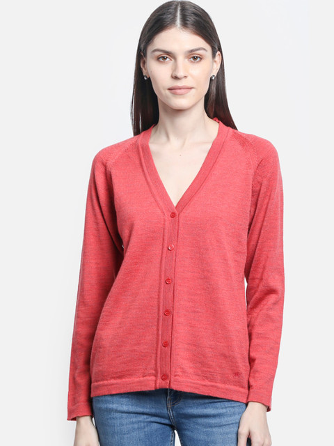 

Monte Carlo Women Coral Pink Solid Cardigan Sweater