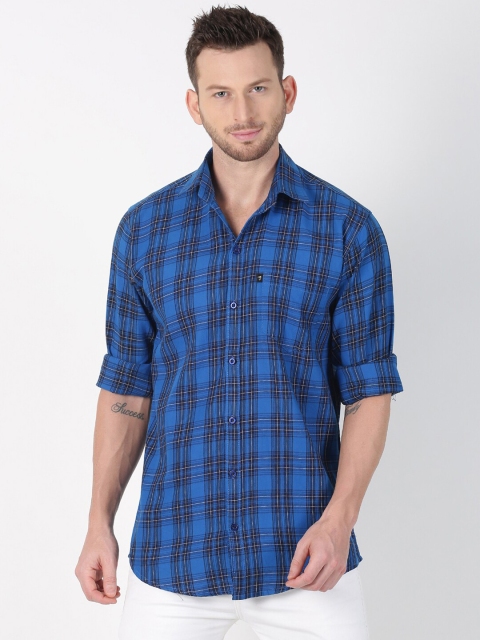 LEVIZO Men Blue Premium Regular Fit Checked Casual Shirt