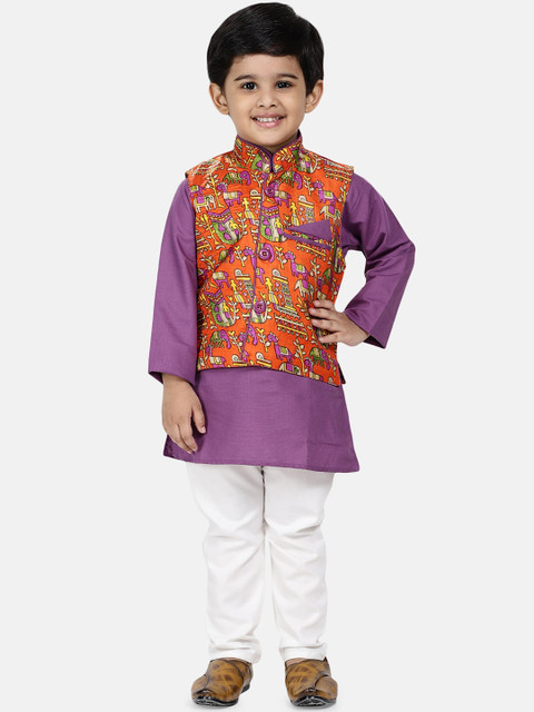 

BownBee Boys Purple & Orange Solid Kurta with Pyjamas