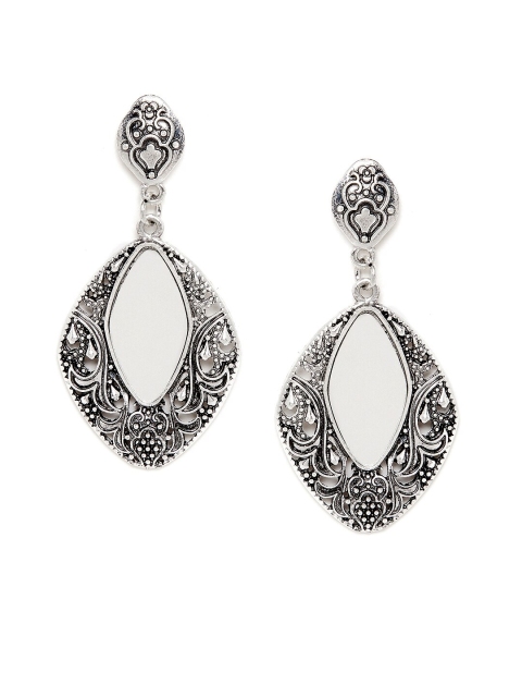 

ZeroKaata Silver-Plated Oxidized Geometric Drop Earrings