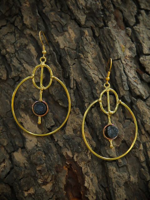 

ZeroKaata Black & Gold-Plated Handcrafted Circular Drop Earrings