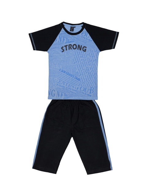 

Todd N Teen Boys Blue & Navy Blue Printed T-shirt with Lounge Pants