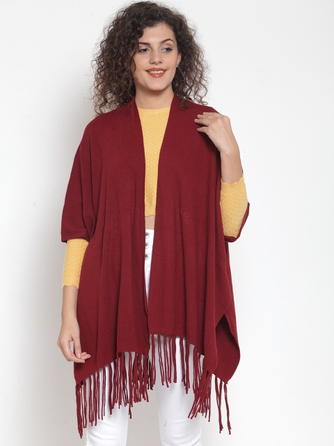 

Global Republic Women Maroon Solid Waterfall Shrug