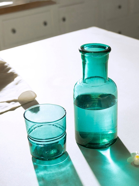 

ellementry Green Glass Carafe With Tumbler