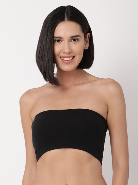 

GOLDSTROMS Women Black Solid Short Tube Top Camisole