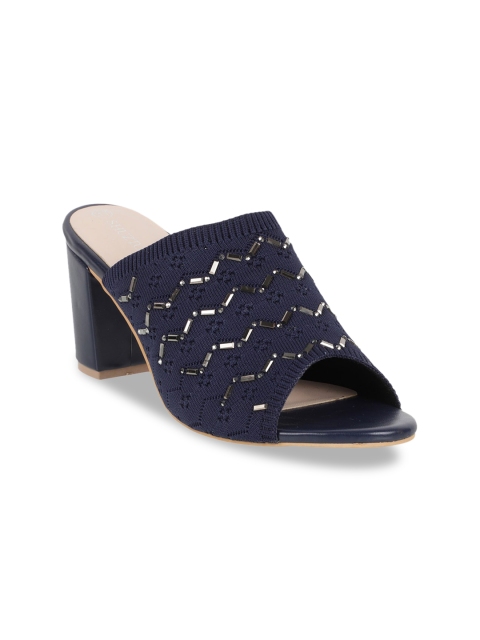 

SHUZ TOUCH Women Navy Blue Embellished Block Heels