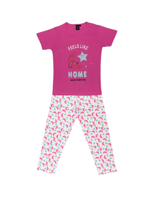 

Todd N Teen Girls Pink & White Printed Night suit