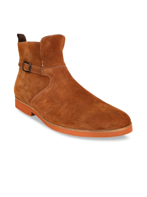 

San Frissco Men Tan Brown Solid Suede Mid-Top Flat Boots