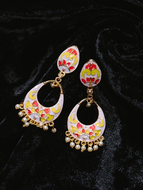 

ZeroKaata White & Gold-Plated Teardrop Shaped Drop Earrings