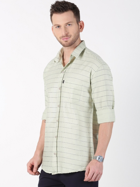 

LEVIZO Men Light Green & Charcoal Grey Premium Classic Fit Striped Casual Shirt