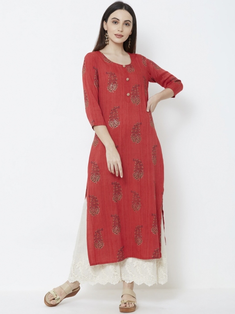 

FASHOR Women Red Printed Straight Kurta
