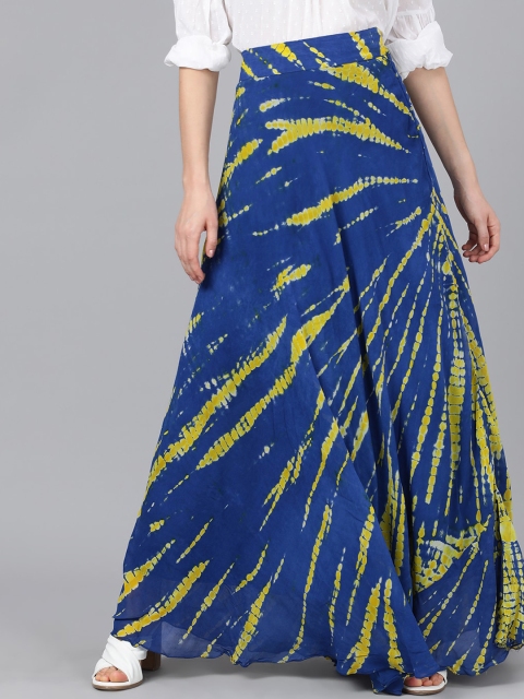 

AKS Couture Women Blue & Green Tie & Dye Flared Maxi Skirt