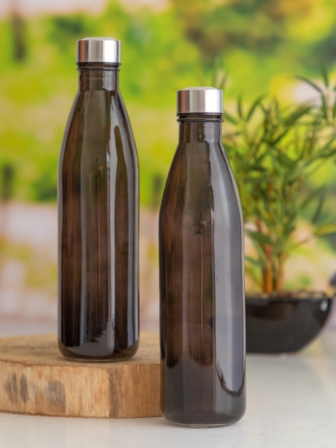 

GOODHOMES Set Of 2 Grey Solid Glass Bottles With Airtight Cap