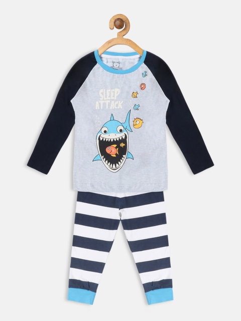 

Lazy Shark Boys Navy Blue & Grey Printed Night suit