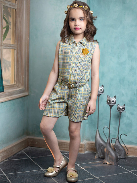 

Peppermint Girls Mustard Yellow & Black Printed Playsuit