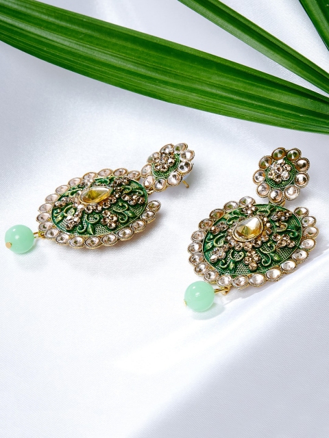

ZeroKaata Green & Gold-Plated Circular Drop Earrings