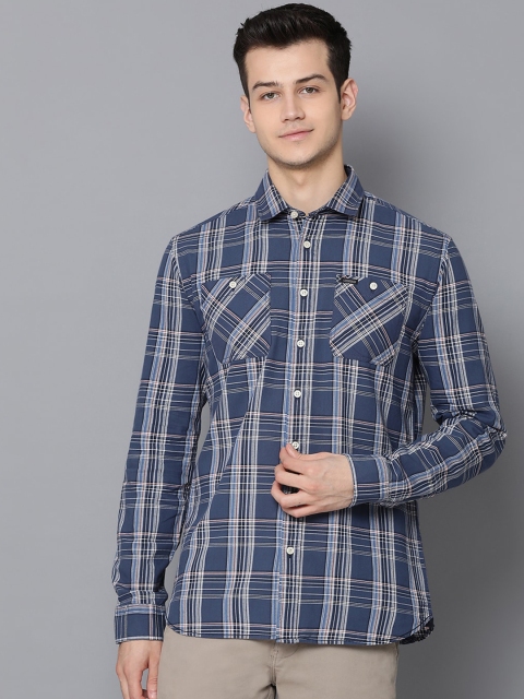 

LINDBERGH Men Blue & White Slim Fit Checked Casual Shirt