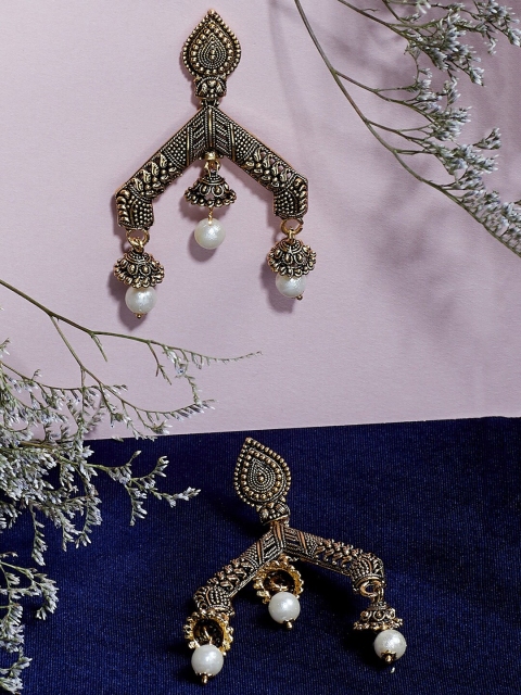 

ZeroKaata Gold-Plated Handcrafted Geometric Drop Earrings