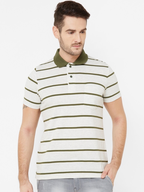 

Sweet Dreams Men White Striped Polo Collar T-shirt