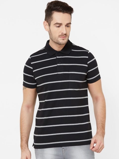 

Sweet Dreams Men Black & Grey Melange Striped Polo Collar T-shirt